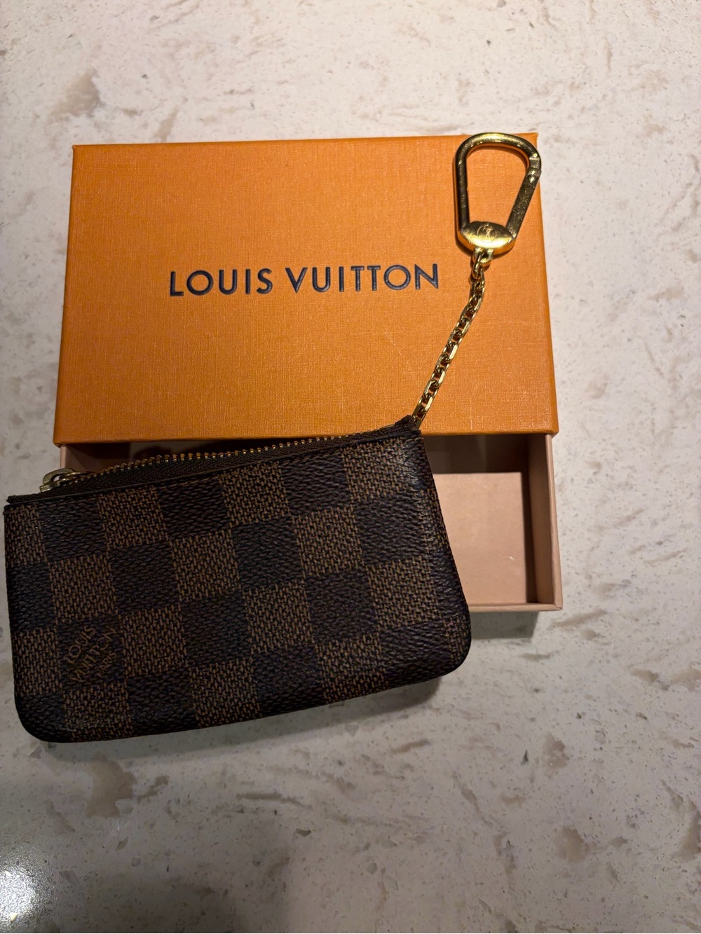 Louis Vuitton Brown Damier Key Pouch with Gold Hardware